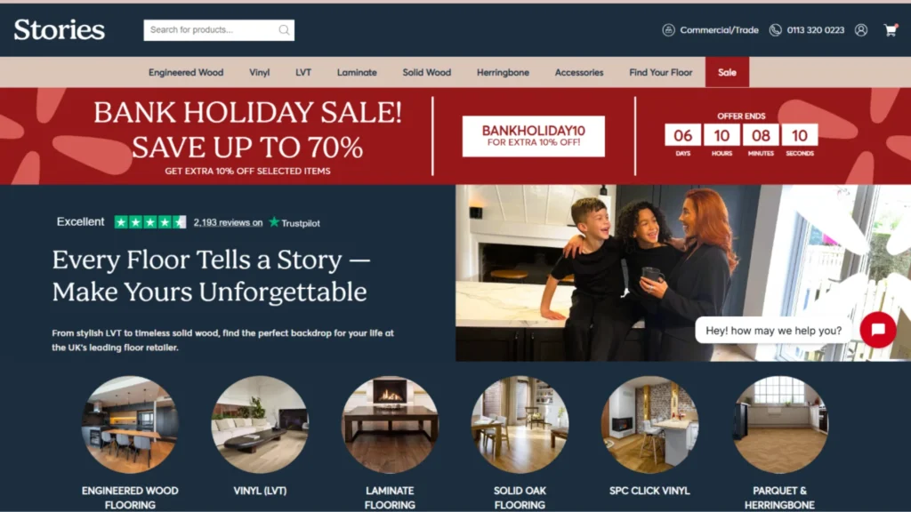 BANKHOLIDAY10 Code Live On storiesflooring.co.uk Now