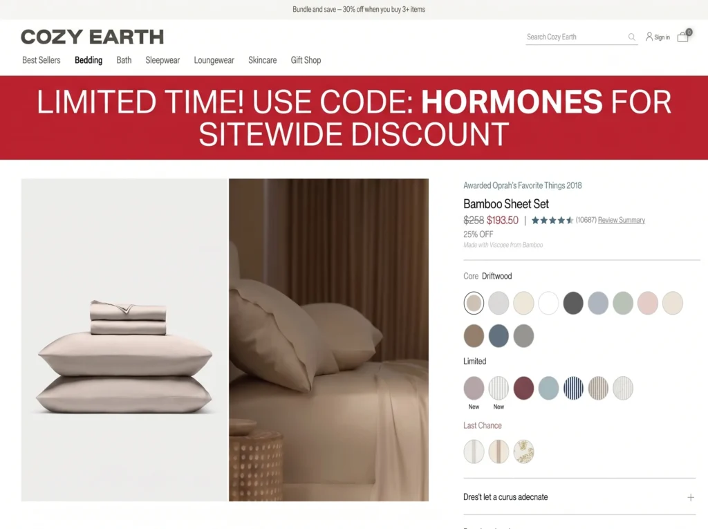Cozyearth.com 30% Off Sitewide with Code HORMONES