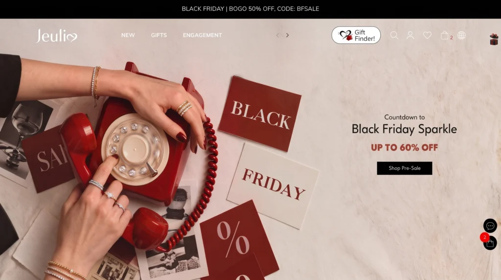 Jeulia Black Friday Coupon Code BFSALE BOGO 50% Off Jewelry